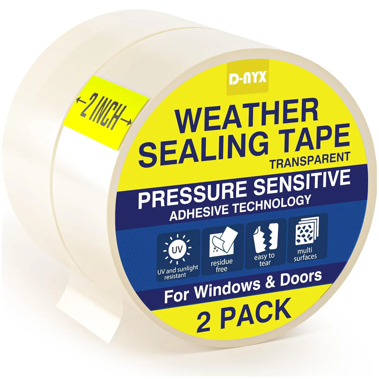 

Transparent Window Sealing Tape 2 Pack 2 inch Heavy-Duty Draft Stopper for Doors and Windows, Weather Stripping Insulation, Residue-Free, Clear