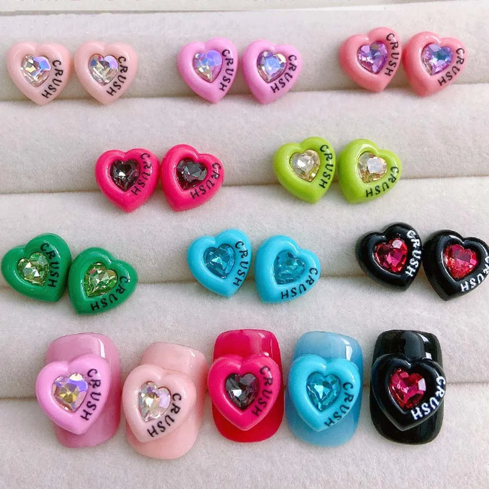 10pcs Y2K Dopamine Heart Nail Art Charm 3D Crush Crystal Glass Heart Love Nail Decoration accessori per unghie fai da te Lolita Girl