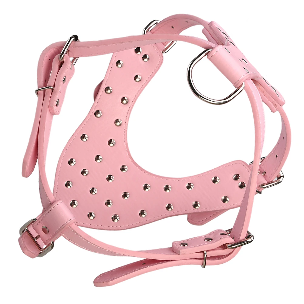 

Pet Round Tack Strap Dog Spike Harness Durable PU Vest Metal Chain Ring for Walking Puppy Supplies Outdoor Accessories