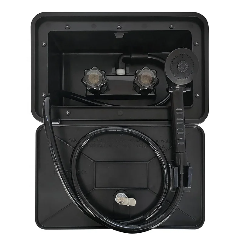 

Black RV Exterior Shower Box Kit Camper Outdoor Pause Function Shower Head Shower Faucet Hose for Motorhome