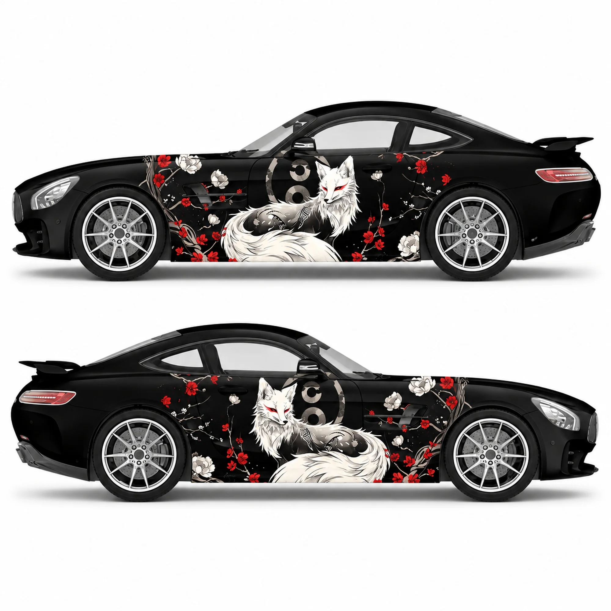 2 PCS Ink Fox Blossom Car Side Decals, Die-Cut Vinyl Sticker Set