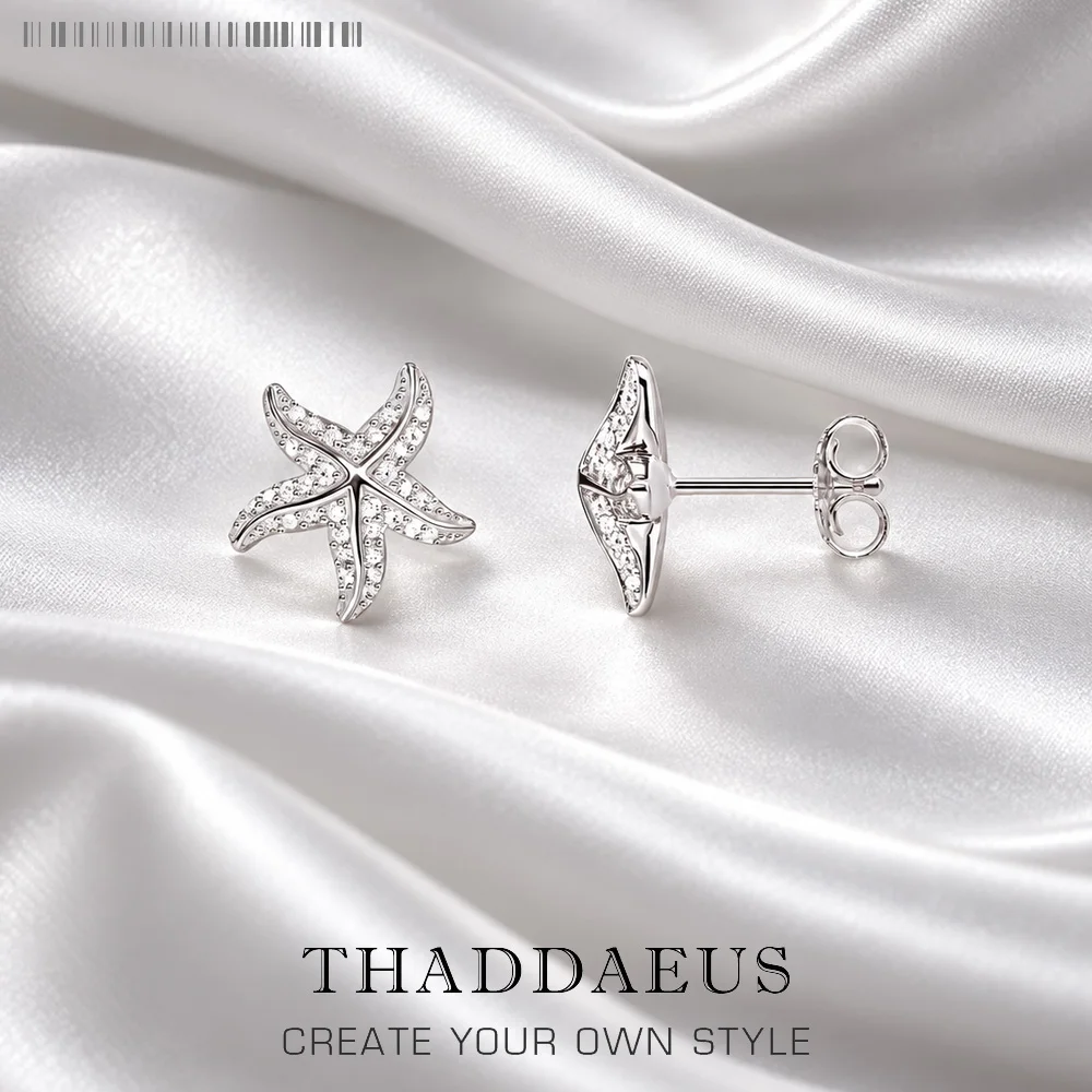 Starfish Pave Stud Earring Europe Style Fashion Trendy Jewelry For Women Girls Gift 925 Sterling Silver