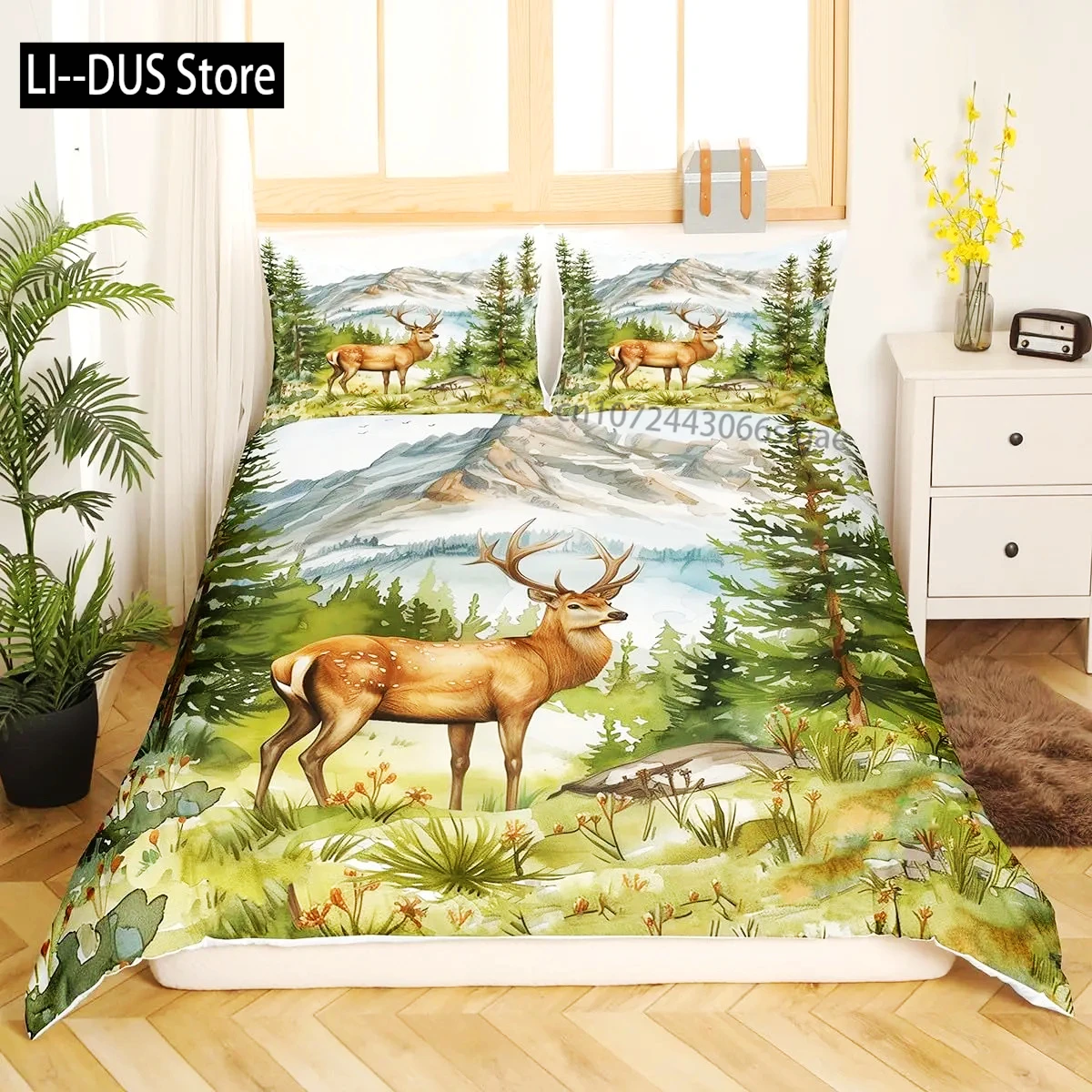 

Deer Elk Duvet Cover King Queen Farm Deer Forest Comforter Cover Moose Wildlife Animal Bedding Set Camping Hunting Quilt Cover