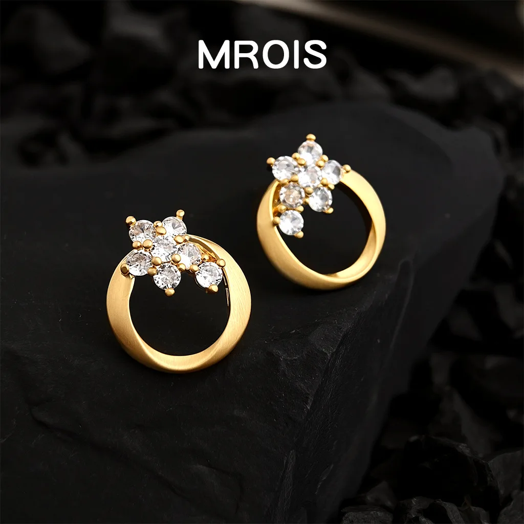 Mobius~ Original gold-plated zircon stud earrings geometric round niche light luxury garland high-end earrings for women