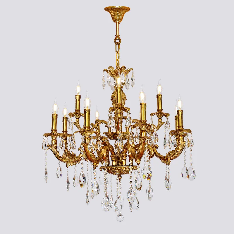 Französischer Kronleuchter aus Vollkupfer, Villa im europäischen Stil, Wohnzimmer, Esszimmer, Schlafzimmer, Kristall