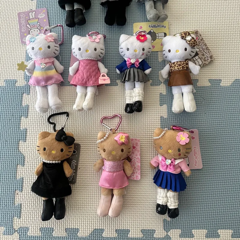 Llavero de peluche de Hello Kitty de piernas largas, bonito colgante para bolso, llavero con clip de corazón, accesorios de estilo japonés, muñeca estética