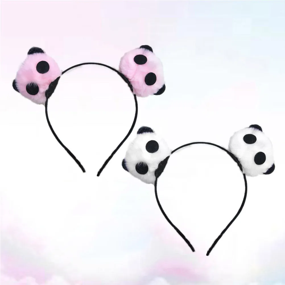 2Pcs Bear Animal Headband Party Hair Hoop White Pink Cosplay Performance Headdress Lightweight Nonwoven Material
