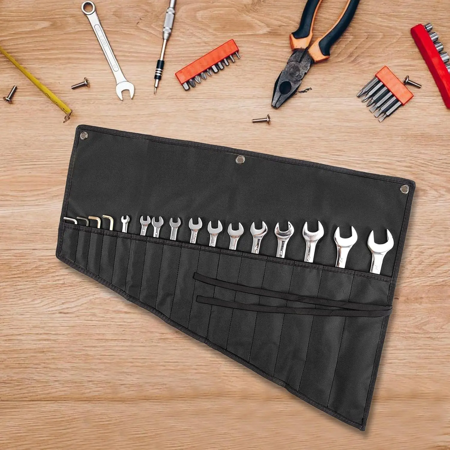 Wrench Organizer,Tool Roll Pouch – 16-Pocket Waterproof Oxford Cloth Wrench Roll Organizer