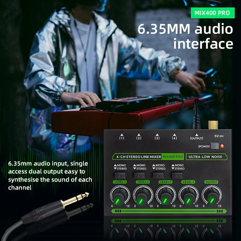 AIAI Mix400 Pro 4 Channel Professional Sound Mixer With RGB Light Mini Audio Mixer Line Mixer Small Audio Mixer For Club Bar