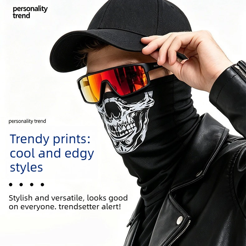 Punk Vibe Skull Print Sun Protection Face Cover Stretchy Breathable Neck Gaiter for Motorcycle Cycling Hiking Party Accessories