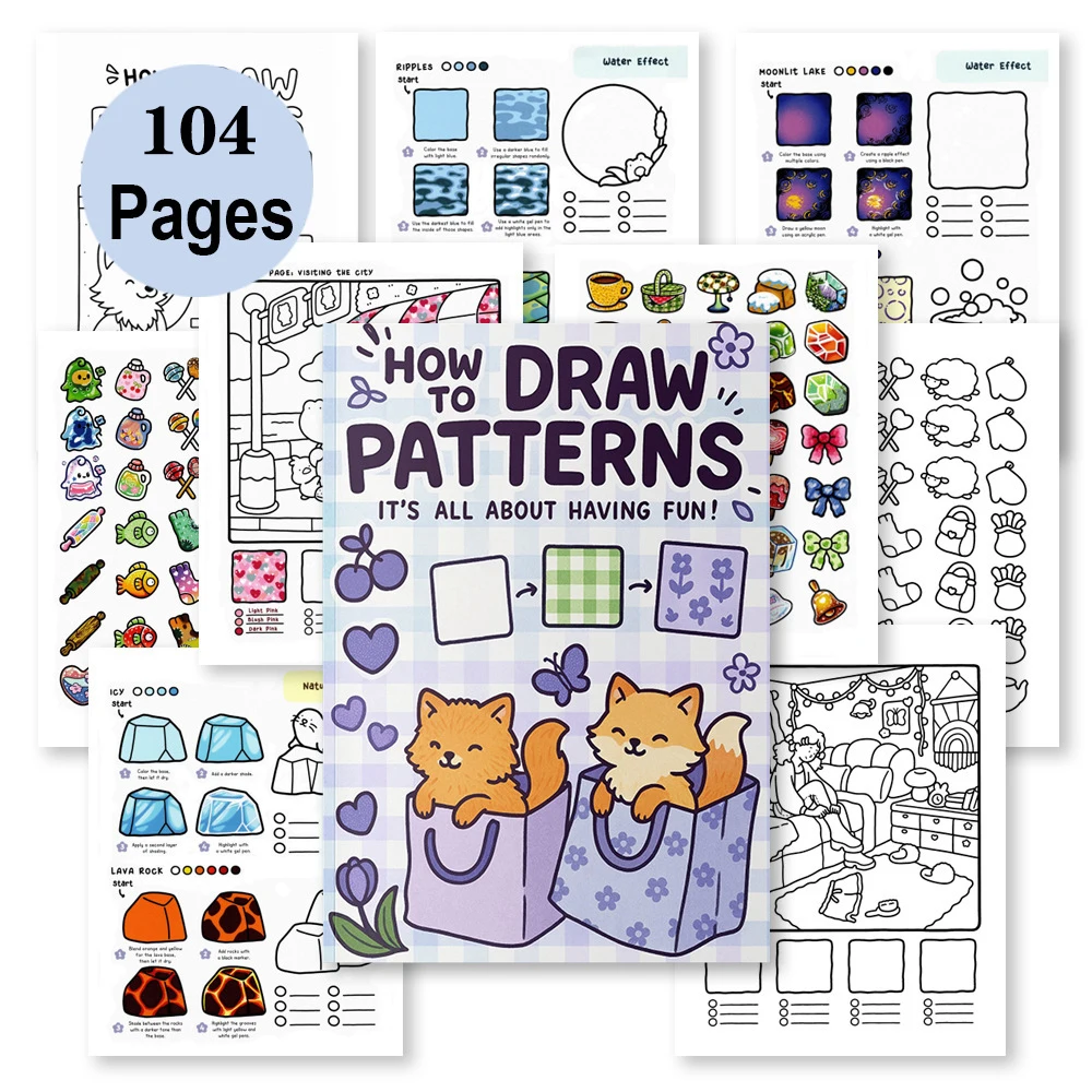 How to draw easy patterns，guide detailed steps for students to draw cartoon patterns，coloring book，notes
