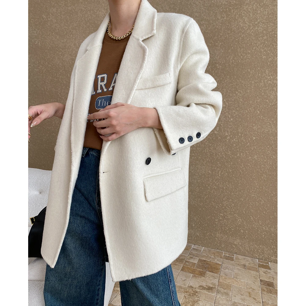 61% Cashmere Women Autumn Blazer Woolen Coat Turn Down Collar Fashion Design Blazer Feminino Tops For Women Clothes