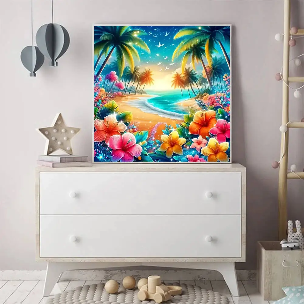 Diamond Painting seaside landscape DIY Full Square round Diamond Mosaic lily flower Decor for home,frameless view 3