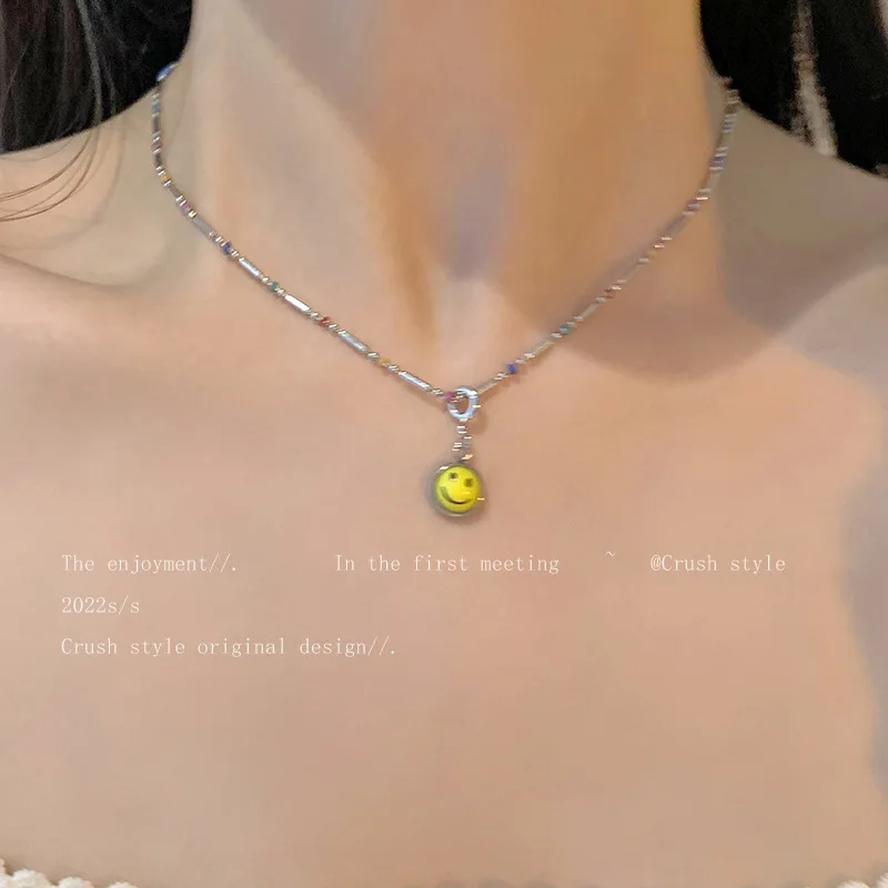 Women's Smiley Face Beaded Pendant Necklace, New Summer Trendy Internet-Famous Accessory, Minimalist Unique Ins-Style Clavicle Chain view 2