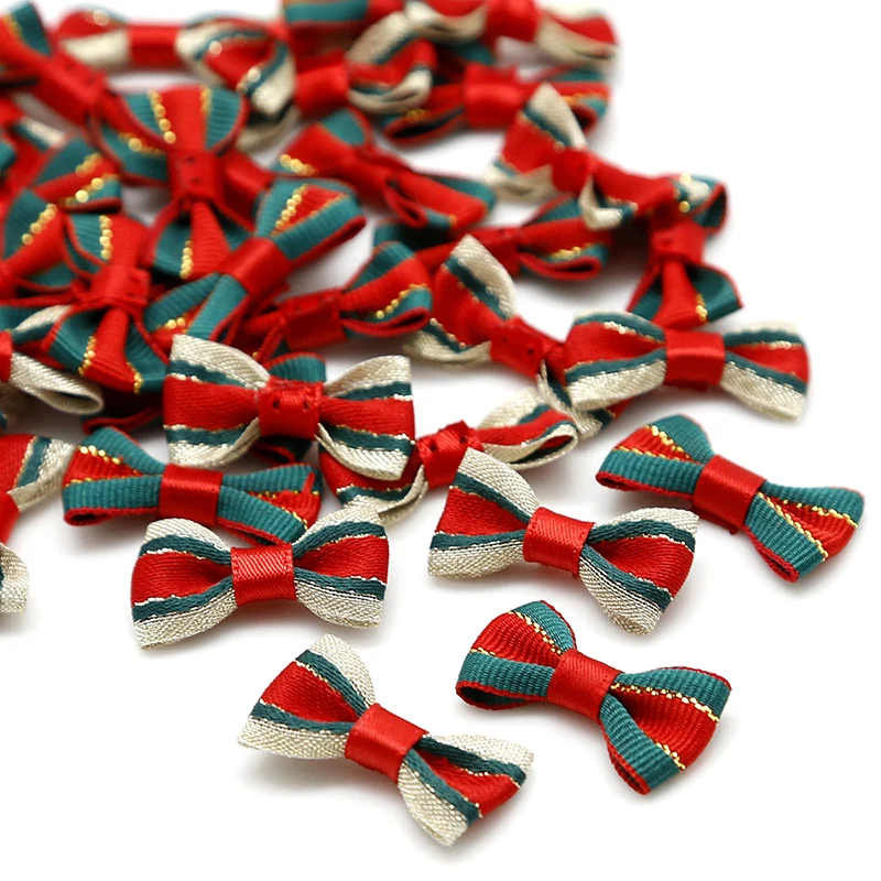 20 piezas lazos de cinta de satén de Navidad hechos a mano DIY envoltura de regalo decoración arco artesanía Feliz Navidad accesorio para el cabello Navidad Año Nuevo Navidad