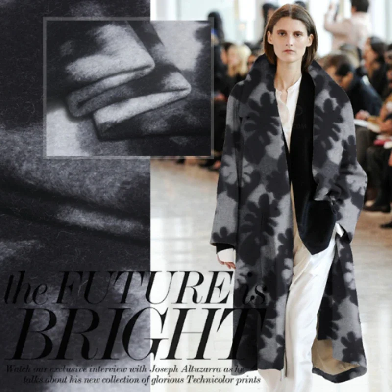 

Кашемировая ткань, брендовая модная осенне-зимняя пушистая серая, черная женская куртка с цветочным узором, материал одежды, ткань