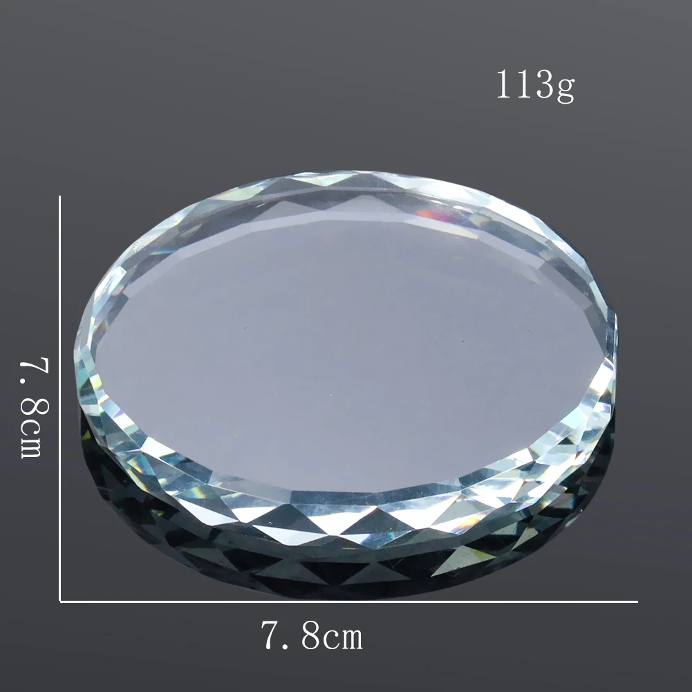 78MM Laser Faceted Prism Sunflower Round Clear Crystal Tray Ornament Suncatcher Jewelry Display Stand Pedestal Paperweight Decor