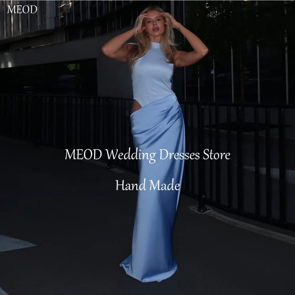 MEOD Satin Elegant Simple Evening Dresses Women O Neck Formal Prom Gowns Sleeveless Floor Length Robe De Soirée Customized