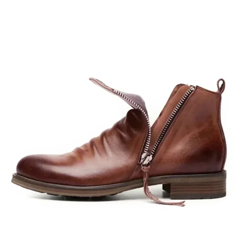 

Vintage Fashion Zipper Men's Ankle Boots Spring Autumn Comfortable Male Soft Leather Chelsea Boots Me Cowboy Boots Botas Hombre