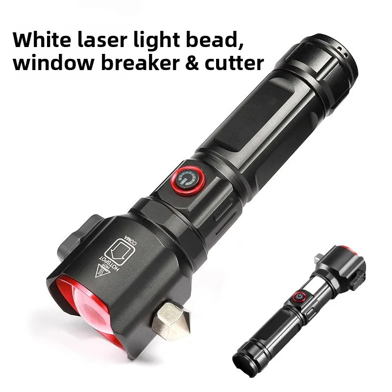 

New Zoomable Flashlight: Outdoor High-Brightness, Type-C, Dual-Light Source, with Power Bank Function Safety Hammer & Side Light
