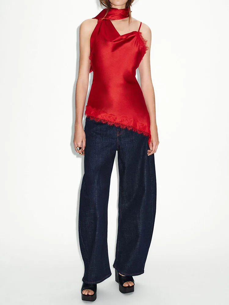 

High-End Spring Collection ZA2026 Lace Patchwork Underwear Sle Top Women's Ethnic Faion Stage Clothing