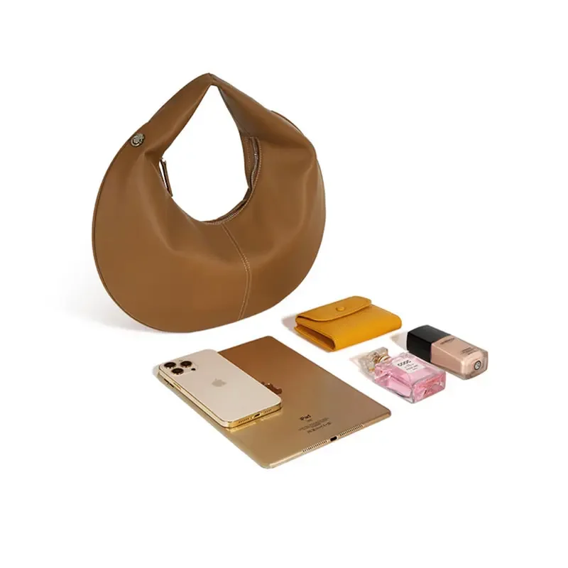 LOERSS bolso cruzado de media luna para mujer, bolsa de media luna de cuero dividida, bolso de hombro de nicho, bolso de axilas informal de cuero versátil