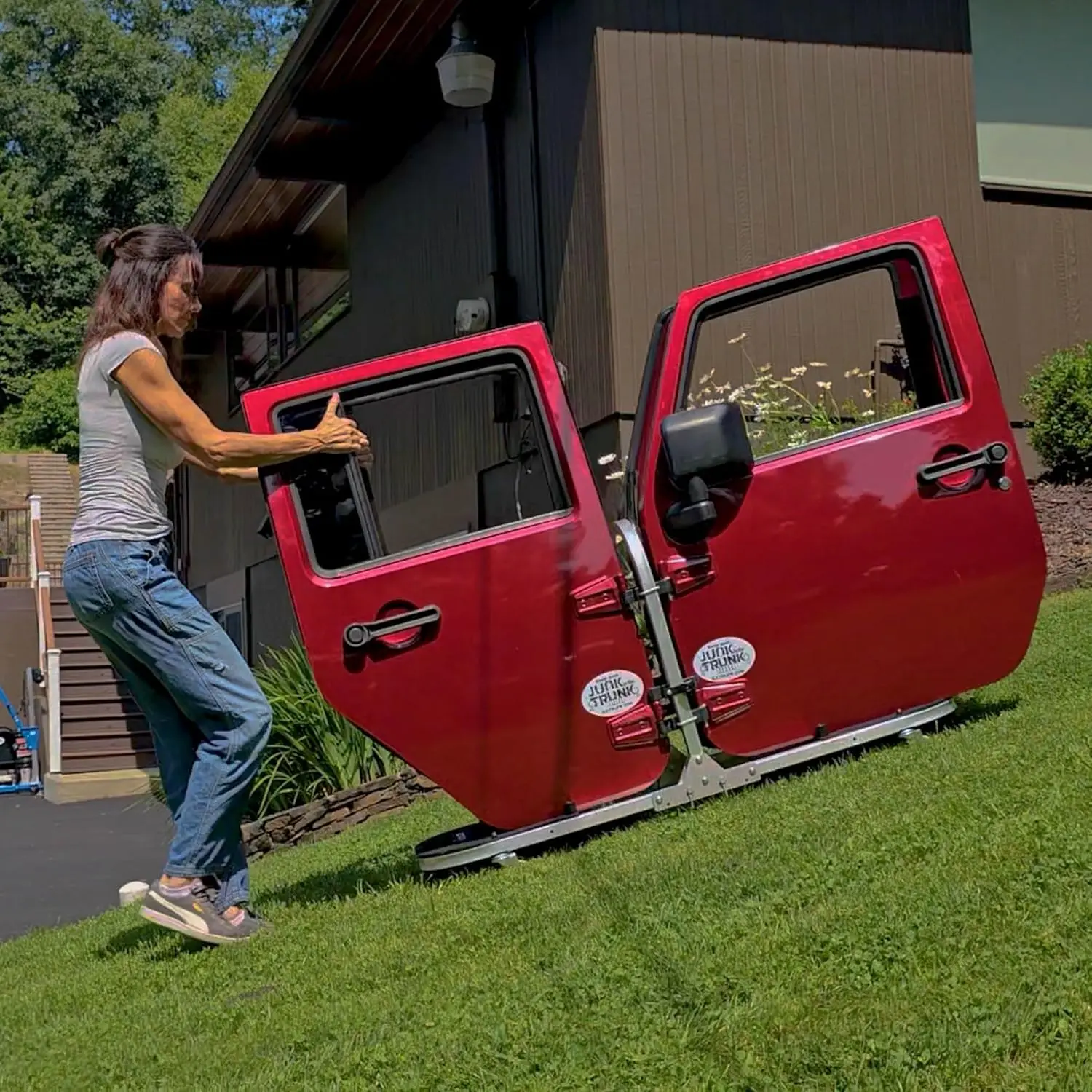 عربة باب دوارة قابلة للطي بـ 4 أبواب من الألومنيوم باللون الأسود EZ4x4، حامل رف باب التخزين يناسب جيب ®   رانجلر JL JLU JK JKU TJ YJ an