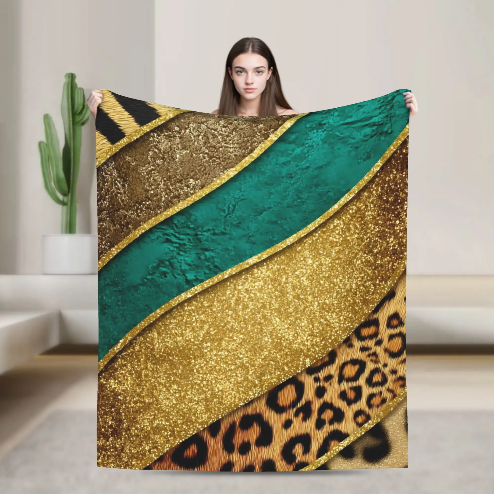 Leopard Spliced Blanket Cover Faux Fur Flannel Throw Blankets Home Couch Personalised Soft Warm Bedspread