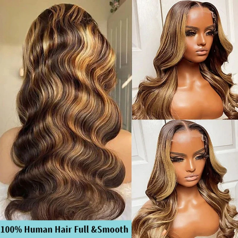 Brazilian 13x4 Lace Front Wig For Women Body Wave Remy Human Hair P4/27 Piano Ombre Blonde Brown Highlight Wig Human Hair