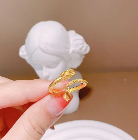 24k pure gold dragon rings 999 real gold finger rings for couples wedding jewelry