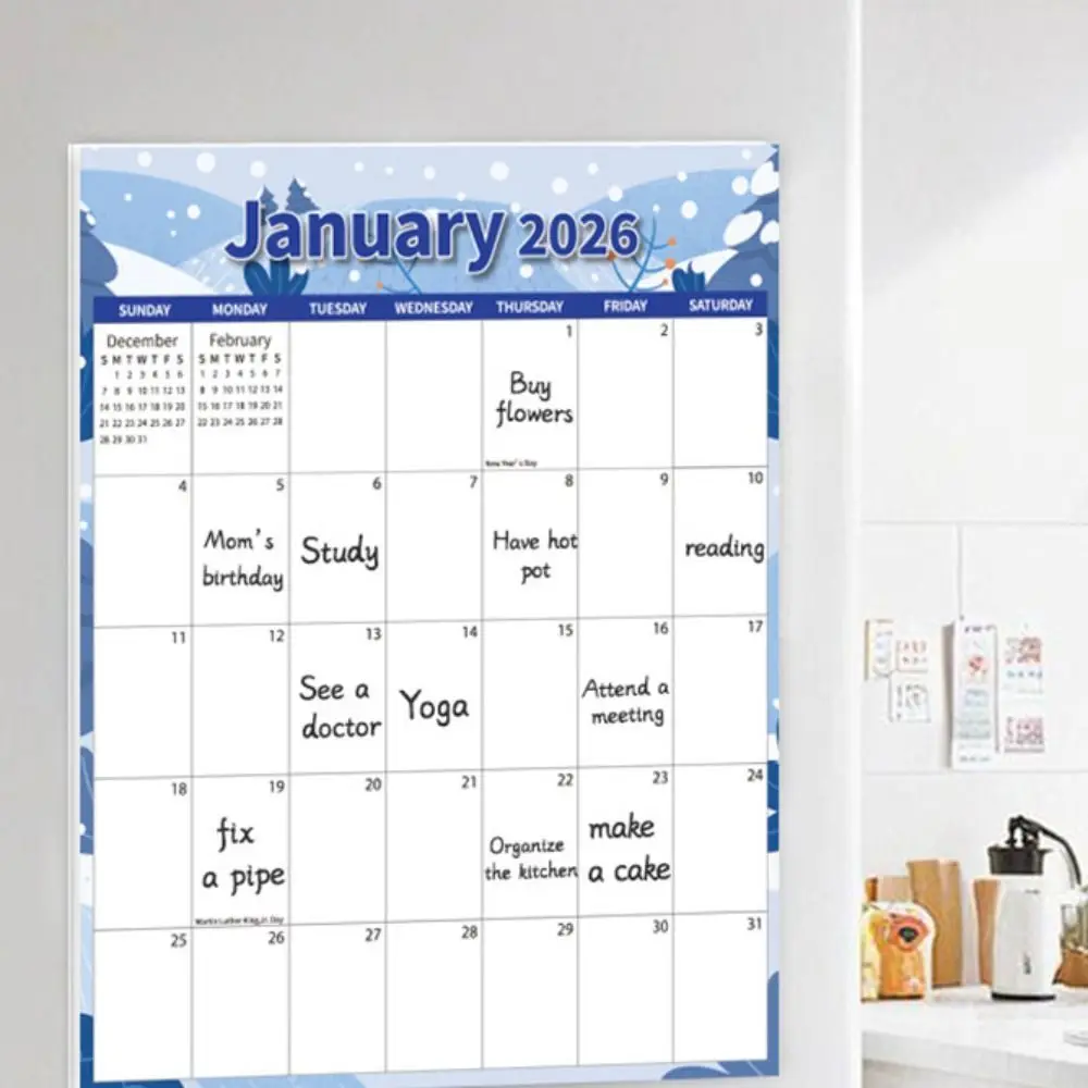 Calendrier magnétique anglais créatif Notes papier épais 2026 calendrier Agenda organisateur coloré planificateur mensuel calendrier usage domestique
