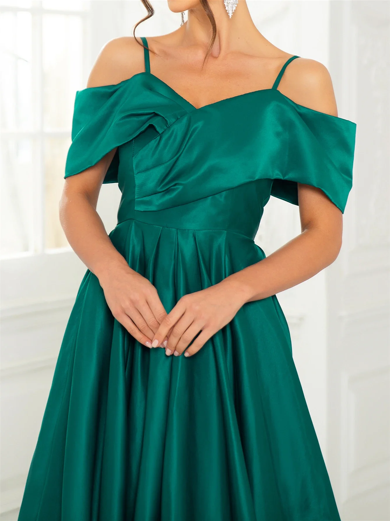 Robe de Soirée en Satin Vert, Ligne A, Longueur au Sol, Élégante, pour Demoiselle d'Honneur