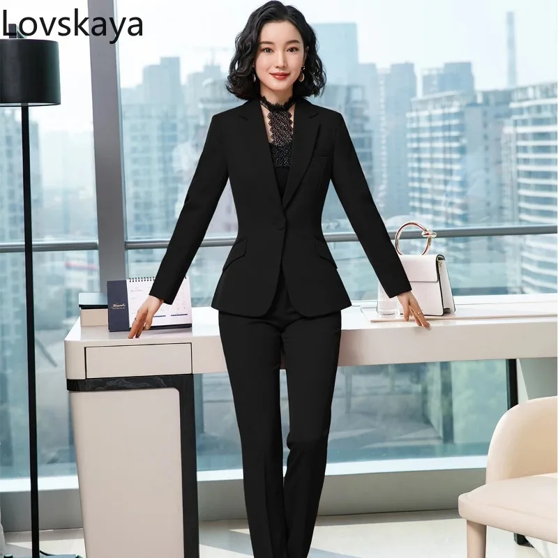 Two Pieces Set Size  Formal Work Career Blazer Coat With Pant Set Suit Red Dark Blue Black Women Pant Suit