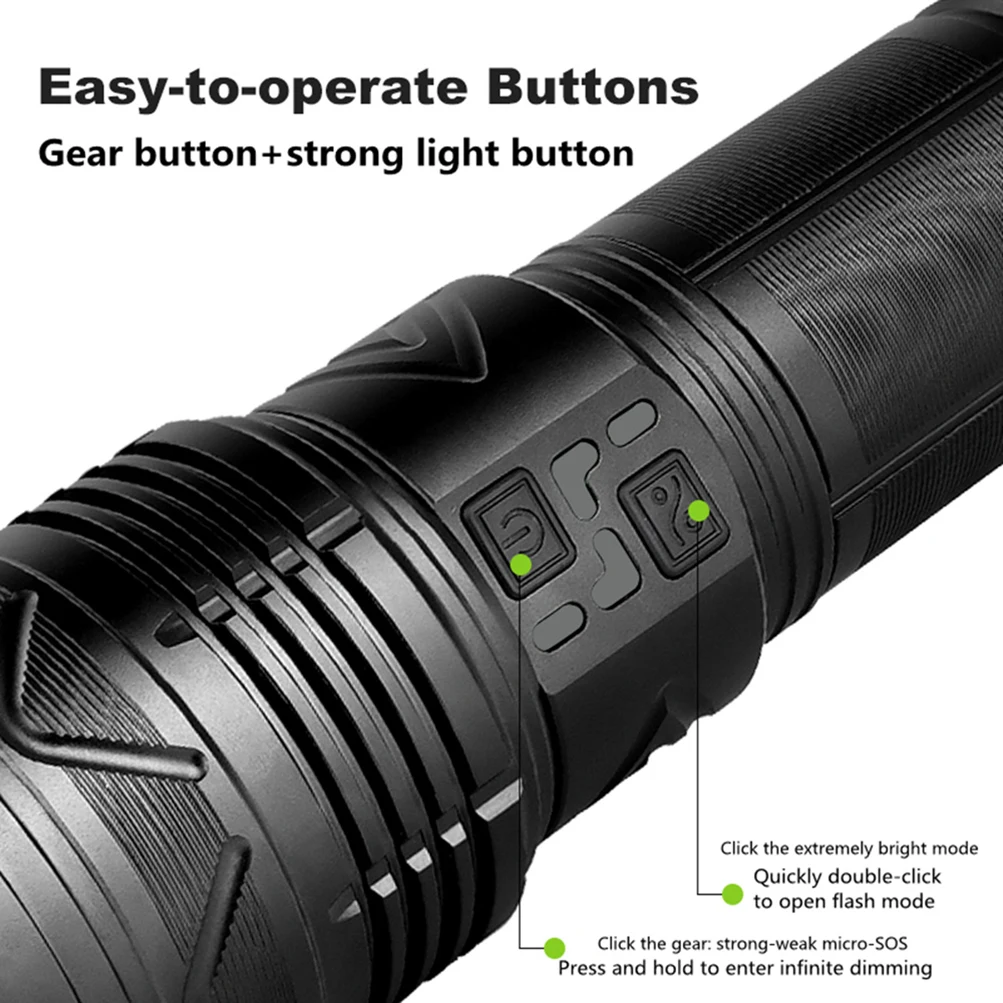 Powerful 10000W GT60 LED Flashlight High Power Rechargeable Lamp Tactical Defense Camping Self-Defense 18650 Shocker Flashlights