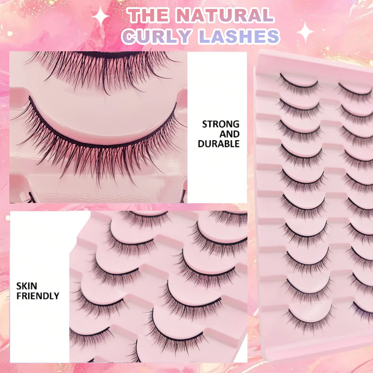 10쌍 자연스러운 풀 속눈썹 플러피 슬림 일상용 만화 속눈썹 여행 필수품 E-래쉬즈 인조 속눈썹