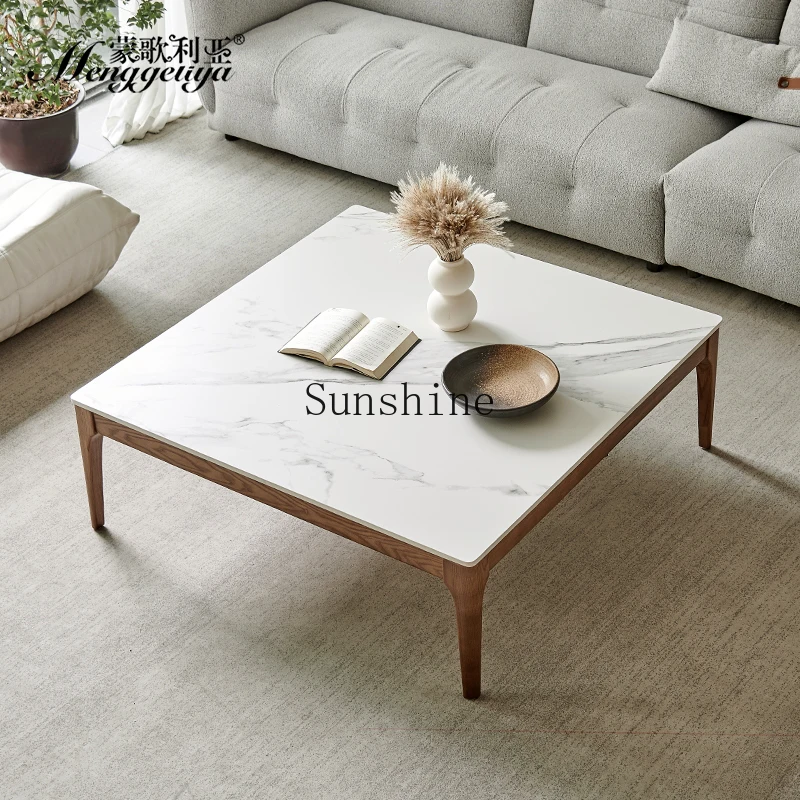 

Modern slate solid wood coffee table household square marble tea table