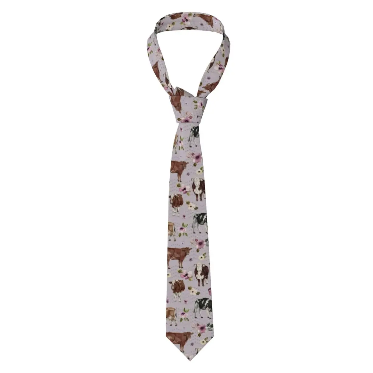 

Cow And Flower Tie Watercolor Floral Wedding Party Neck Ties Unisex Adult Cool Fashion Necktie Accessories Graphic Collar Tie