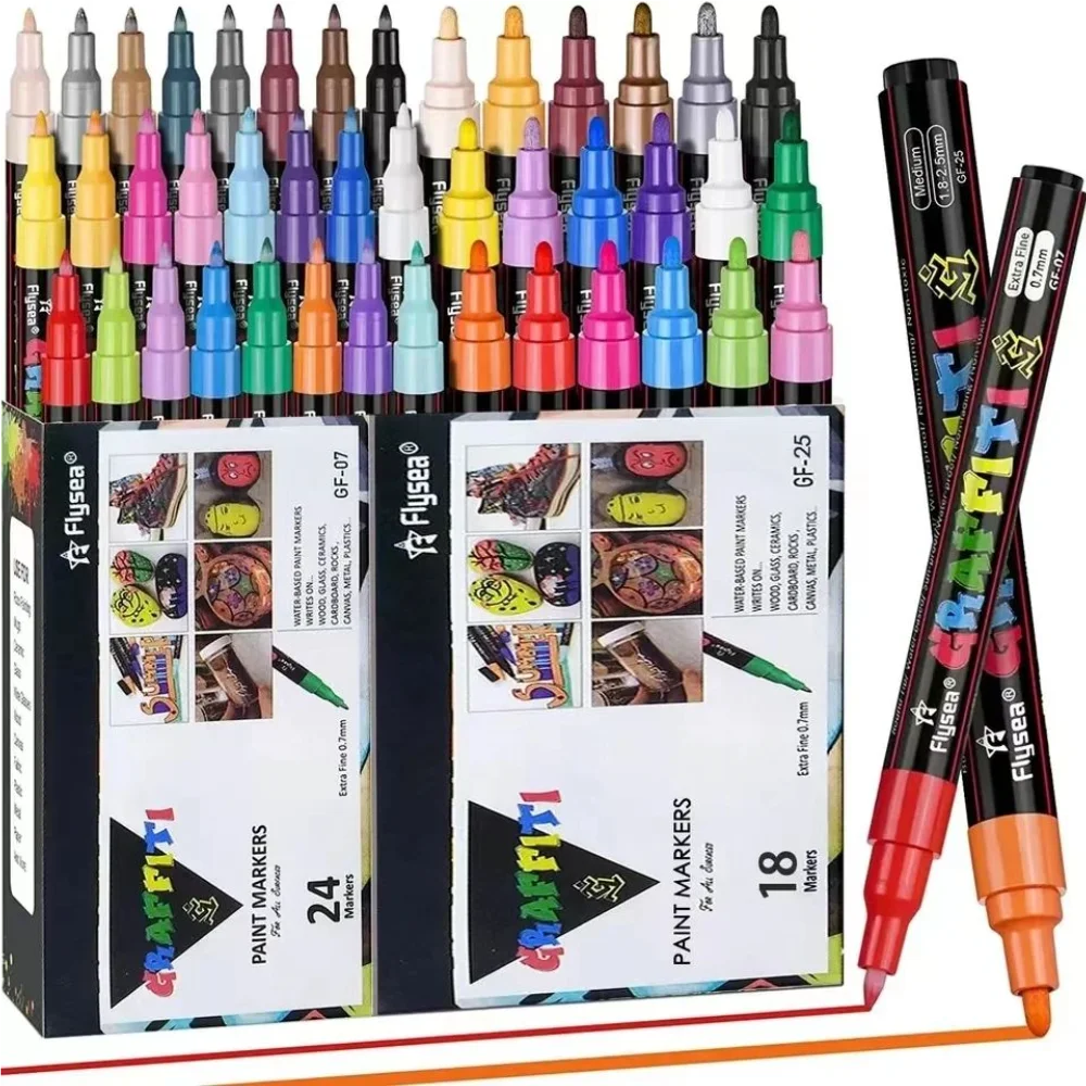 12/18/24 Pcs Acrylic Graffiti Pens 0.7mm Tips for Fabric, Canvas, Rock, Glass, Wood, Medium Tip, IDIY Art Supplies for Adults