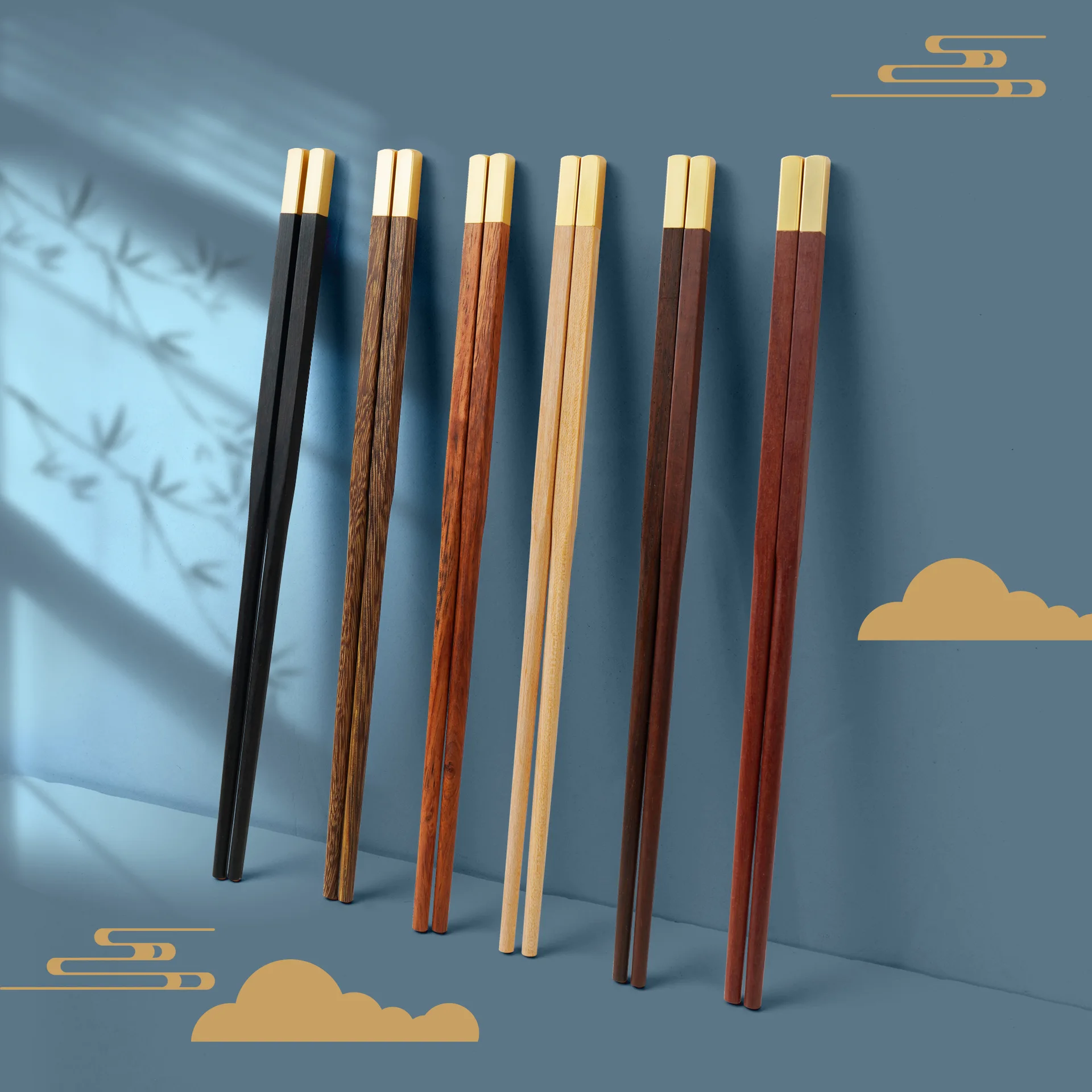 Premium Redwood Chopsticks with Copper Tips Heat Resistant Traditional Chinese Chopstick Set for Whole Family