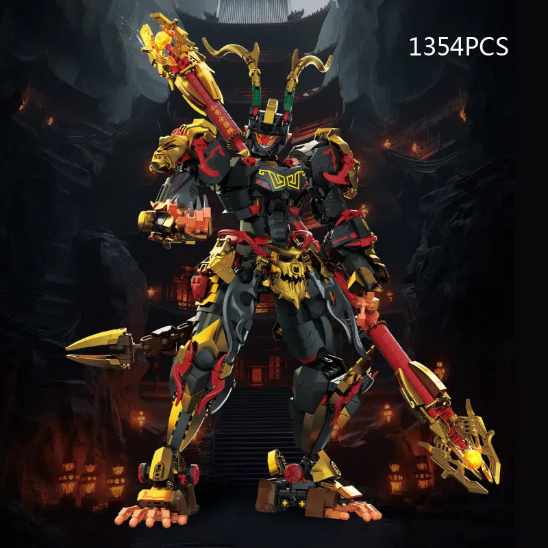 Super Mech MOC Building Block China Mythology Monkey King Battle Mecha Black Myth Wukong Model Bricks Assemble Toys Collection