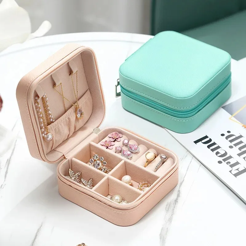 Mini Jewelry Storage Box Portable Home Travel Earrings Necklace Storage Case for Women Ring Organizer PU Leather Display Case