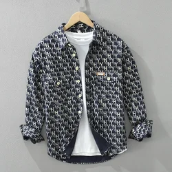 New Fashion Print Blouse Men Big Size Casual Lapel Long Sleeve Loose Shirt