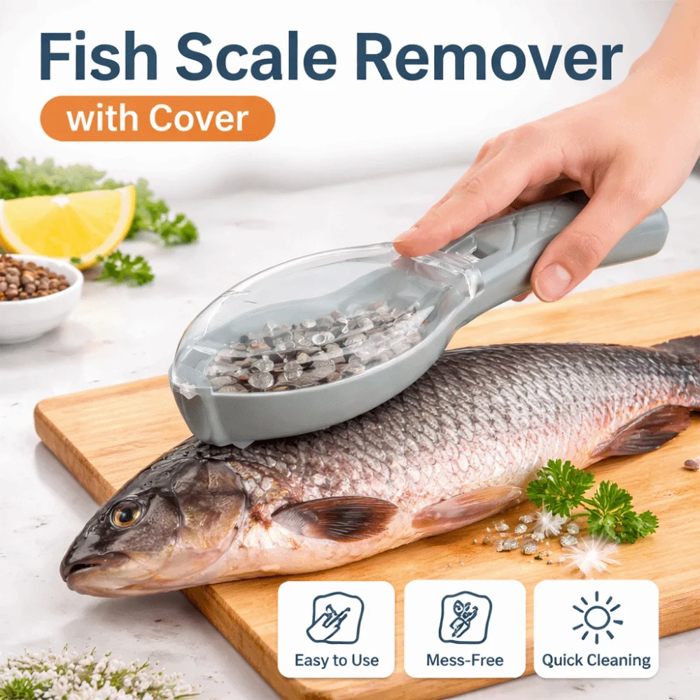 Fast Remove Fish Scale Scraper with Container Manual Fish Cleaning Tool Effective with Cover Fish Skin Brush Fishing Activity