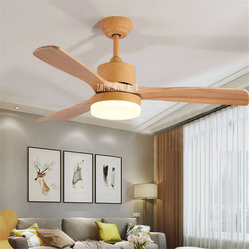 48 Inch Nordic Wood Ceiling Fan Lights With Remote Control 220V Bedroom Ceiling Light Fan Lamp LED Bulbs 42SW-1012 Wood Color