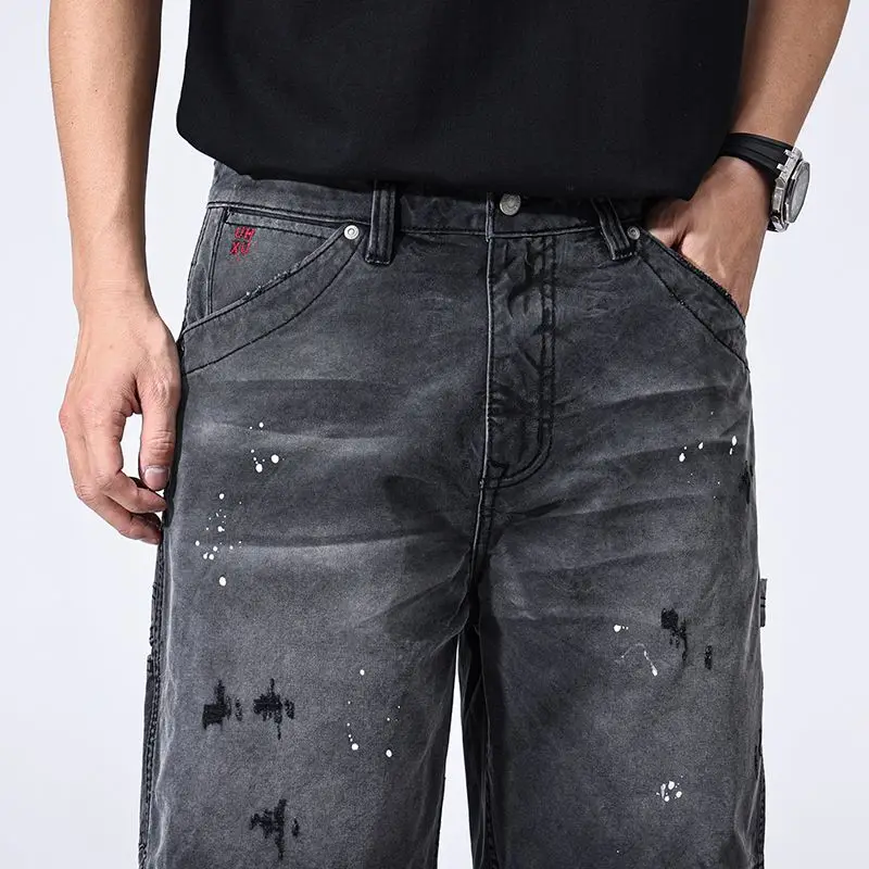 

JXN2035 Новые летние рабочие шорты с брызгами чернил, мужские свободные хлопковые прямые брюки с пятью брюками, американские повседневные