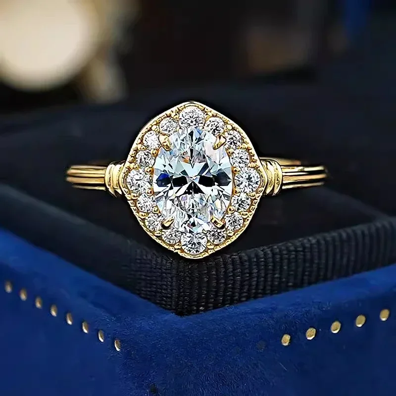 

New Middle aged pigeon egg 925 silver ring, women's gold color, retro high beauty, micro inlaid with circles, temperament, niche