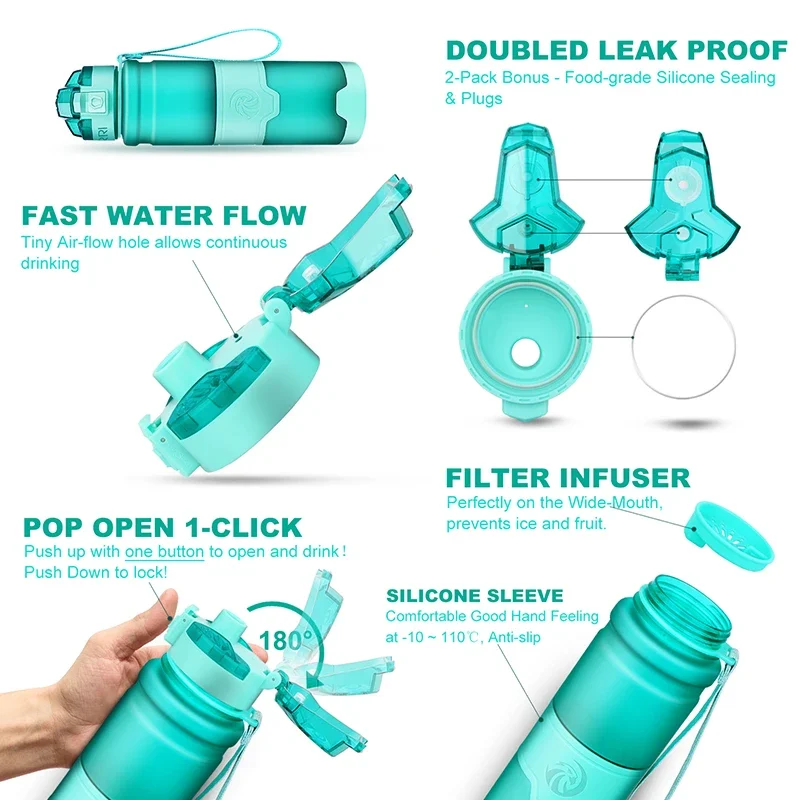 ZORRI Sports Water Bottle Protein Shaker Bpa Free Eco-Friendly Portable Gym Hiking Drinkware Bottle Gourde Botella De Agua