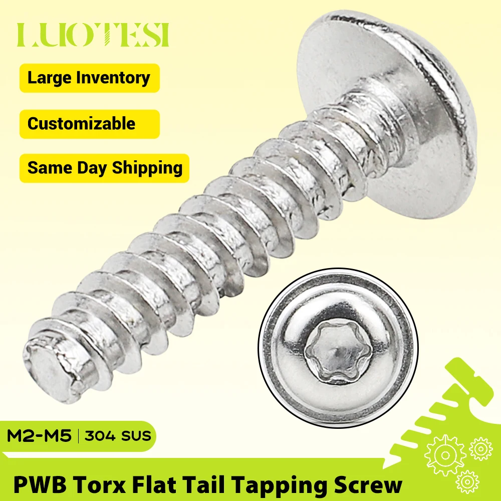 Six-lobe Round Head Flat Tail Tapping Screw with Washer 304 Stainless Steel M2 M2.6 M3 M4 M5 Torx Star Screw Sheet Metal Screw