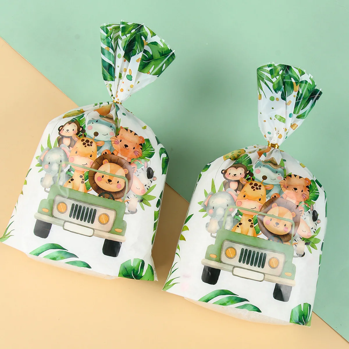 25Pcs Jungle Safari Concave Bottom Three-dimensional Candy Bag Jungle Birthday Party Decorations Kids Favors Candy Cookie Bag