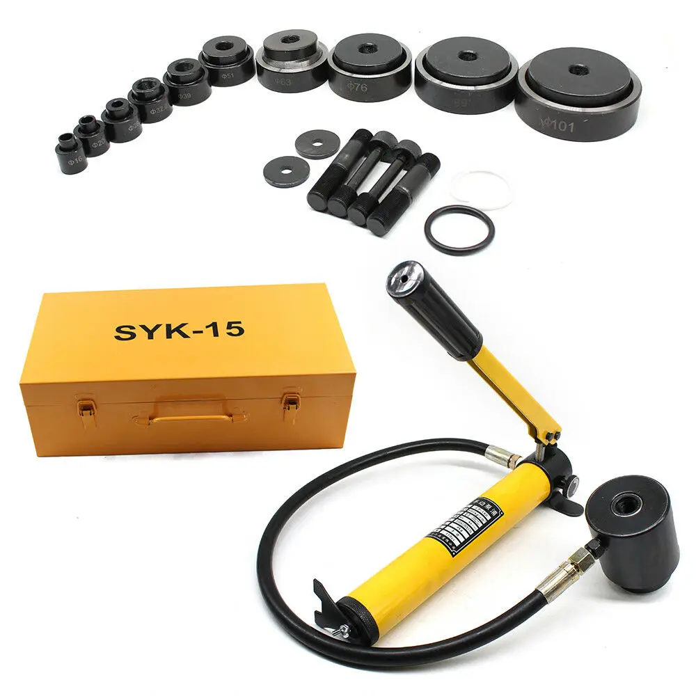 15T 16-101 mm Hydraulic Sheet Metal Punch Hole Cutter Set Tool Kit Hydraulic Hole Opener Steel Plate Puncher SYK-15